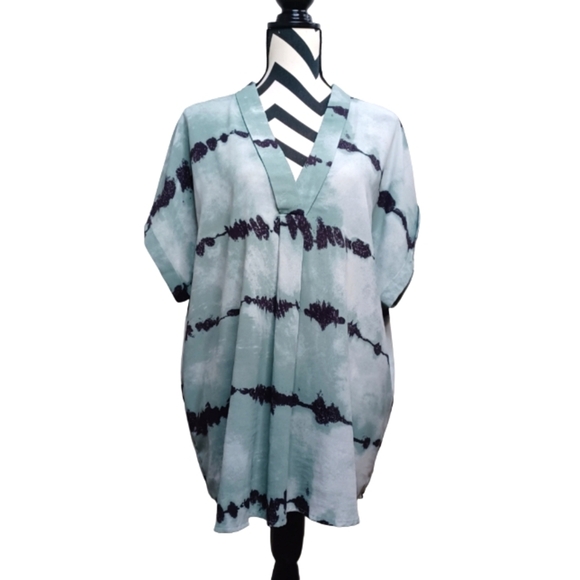 Entro Abstract Print V-Neck Rolled Cuff Sleeve Sz 1X Blouse - Picture 1 of 11